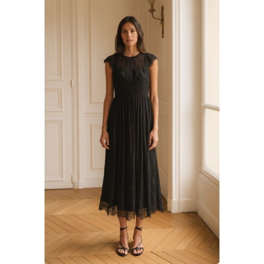 Parker Black lace cocktail dress 2  gothic witchy goblincore midi sheer illusion